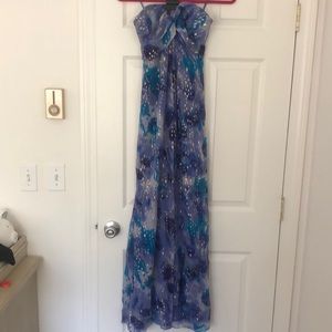 Nicole Miller Blue Purple Gold Lava Maxi Dress M